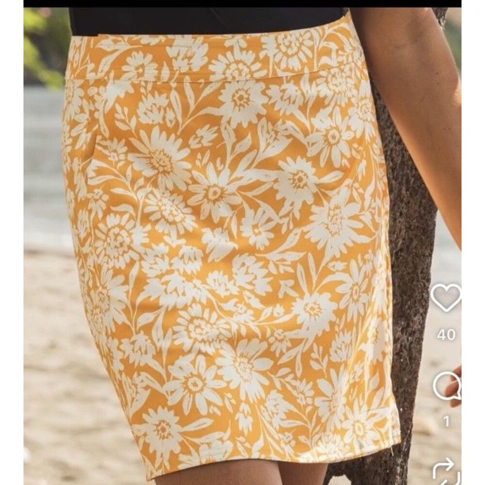 Floral Print Pencil Skirt in Yellow and Cream